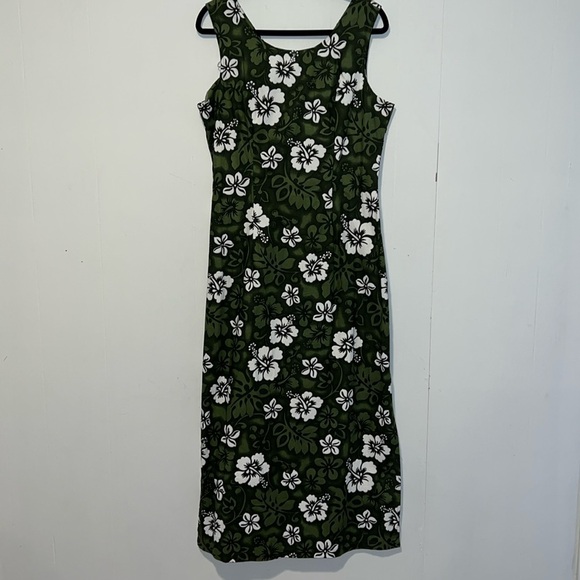 Aloha Republic Green and White Sleeveless Maxi Dress ZZ16 - Picture 1 of 4